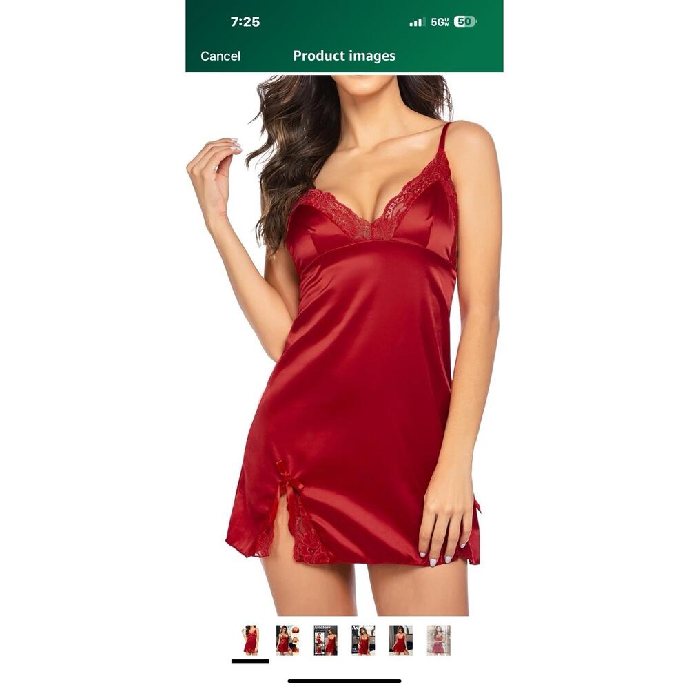 Lingerie for Women Satin Lace Mini Dress V Neck Nightgown Sexy Boudoir Sz S